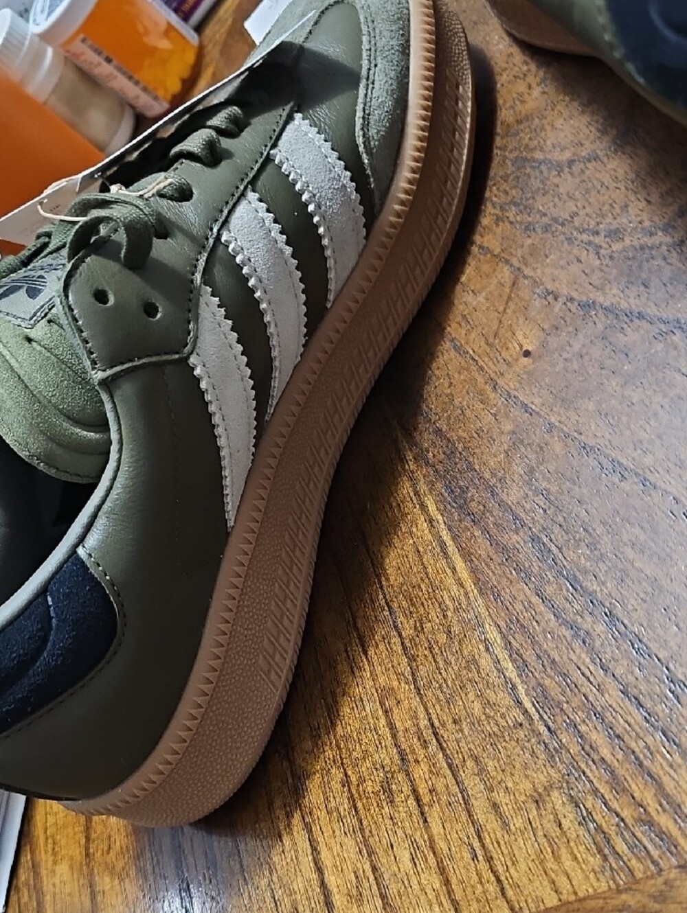 adidas Samba Olive Green and White Sneakers with Gum Sole - Picture 5 of 7